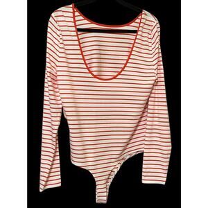 On 34th Bodysuit Women’s Size‎ XL Soft Stretch Knit Striped Orange /White NWT
